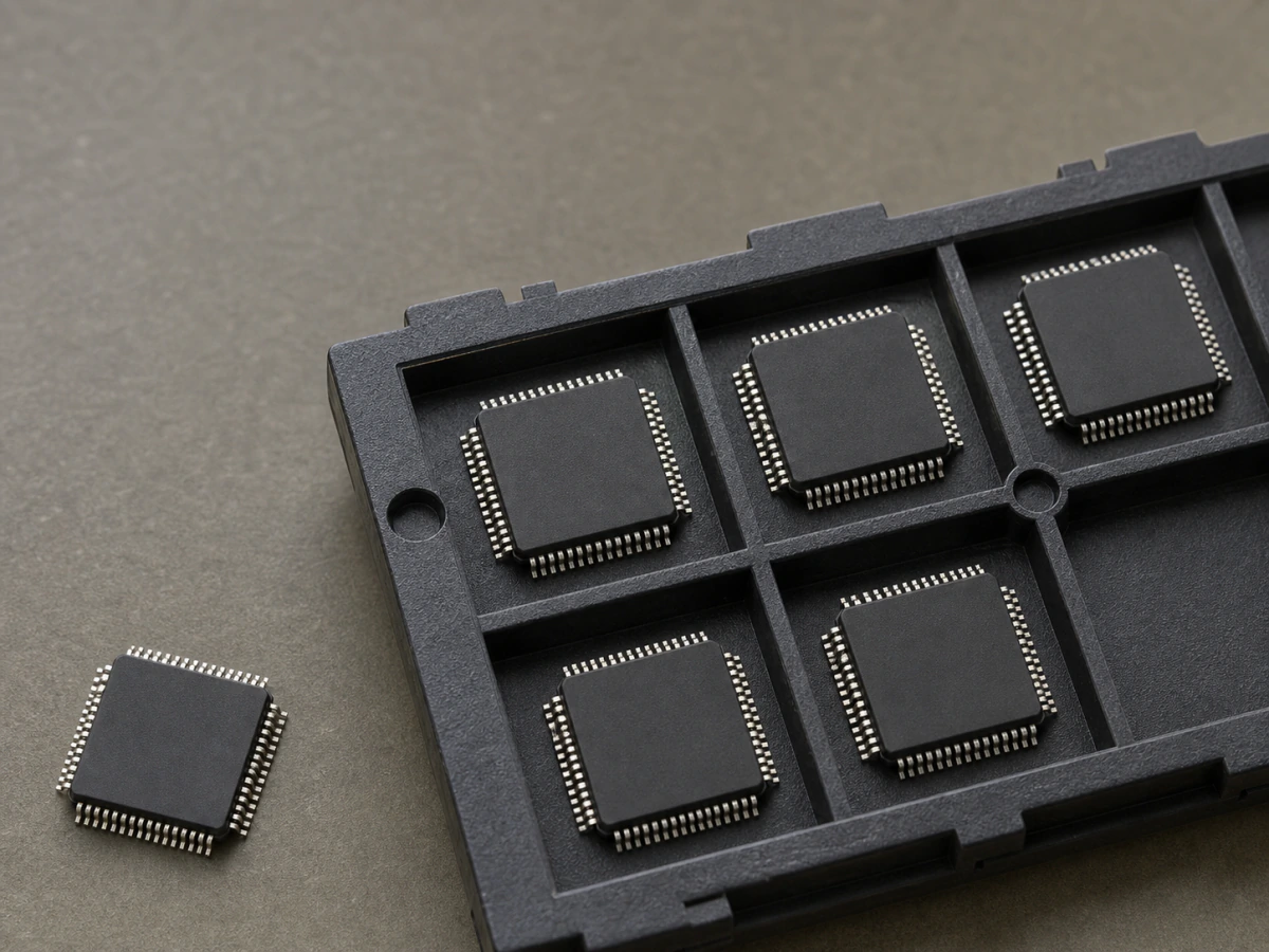トレーに収められた半導体チップ